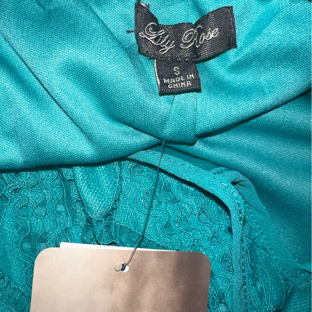 Lily Rose Spaghetti Strap Crochet Lace Mini Dress, Size Small, NWT, Aqua Blue - Picture 11 of 16